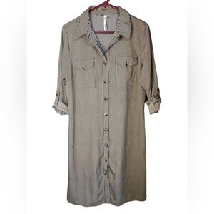 Ny Collection 3/4 sleeve horizontal stripe button up shirt dress